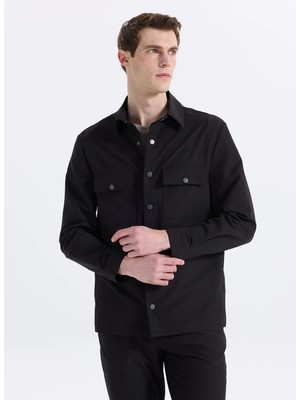 Fabrika Siyah Erkek Relaxed Fit Çizgili Dış Gömlek F6SM-GML 2600