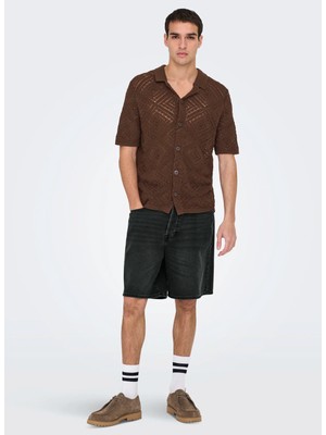 Only & Sons Siyah Erkek Bol Kesim Eskitme Denim Şort 22032890 Onsfade Taı Dnm Shorts Vd
