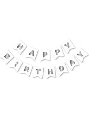 Happy Birthday Beyaz Gümüş Harf Banner