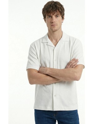 gmg firenze Gmg Fırenze Beyaz Erkek Regular Fit Geometrik Desenli Gömlek GU26MSS02204