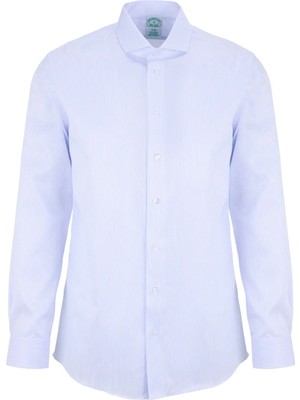 Brooks Brothers Mavi-Beyaz Erkek Italyan Slim Fit Çizgili Gömlek BBSS26MSH047