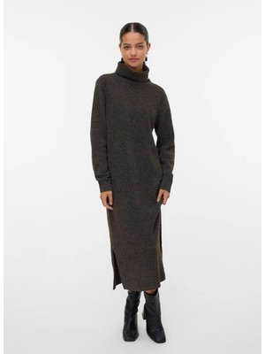 Vero Moda Kahverengi Kadın Balıkçı Yaka Elbise Vmboom Ls Rollneck Dress Ga