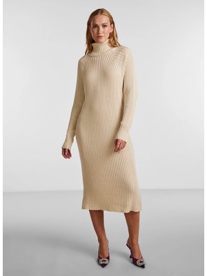 Ekru Kadın Tam Balıkçı Elbise Yasmavı Knıt Mıdı Rollneck Dress No