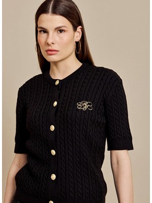 Brooks Brothers Siyah Kadın Saç Örgü Hırka BBSS26FKS001