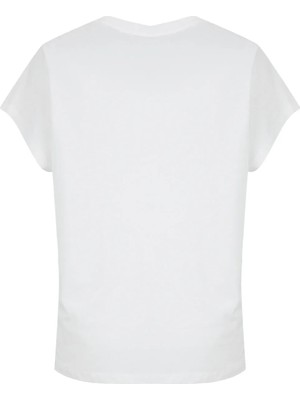 Limon Beyaz Kadın Relaxed Baskılı T-Shirt L6SL-TST9068