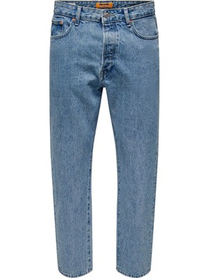 Only & Sons Açık Mavi Erkek Taşlamalı Denim Pantolon 22038628 Onstye Loose Box Cro Dnm