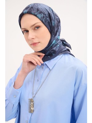 Silk Home Velora Eşarp Fırça Çiçek Desen Gece Mavi 90X90