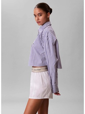 Calvin Klein Beyaz Kadın Pijama Alt Logo Super Poplın Short