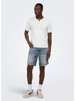 Only & Sons Açık Mavi Erkek Taşlamalı Denim Şort 22036966 Onsedge Per Dot Dnm Shorts