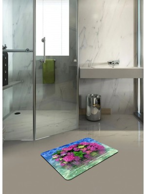 Ardizayn Çiçek Desenli 40X60 cm Kaymaz Deri Taban Banyo Halısı, Paspası