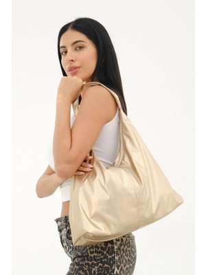 Mute Bag Metalik Suni Deri Tote Çanta / Kadın Gold Omuz Çantası (28*44)