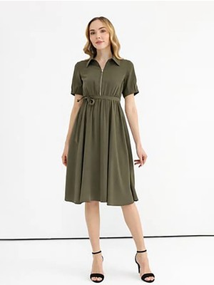 Selen Haki Kadın Polo Yaka Elbise 26YSL7798