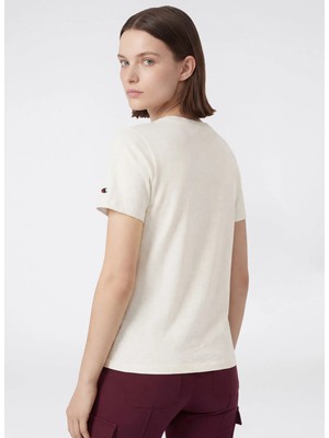 Champion 118382-EM005 Ss Tee Krem Yuvarlak Slim Fit Kadın T-Shirt
