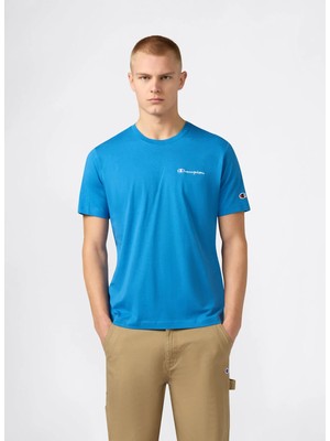 Champion 221798-BS220 Ss Tee Mavi Yuvarlak Yaka Düz Erkek T-Shirt