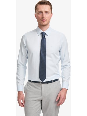 Pierre Cardin Erkek Açık Mavi Slim Fit Armürlü Uzun Kollu Gömlek 50325354-VR003
