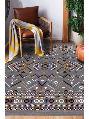 Sultan Halı Gri Viskon Altı Kaymaz  Modern Desenli HALI-0040