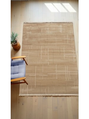 Sultan Halı Krem Rengi Lotus Bambu Model Altı Kaymaz Makine Dokuma Halı