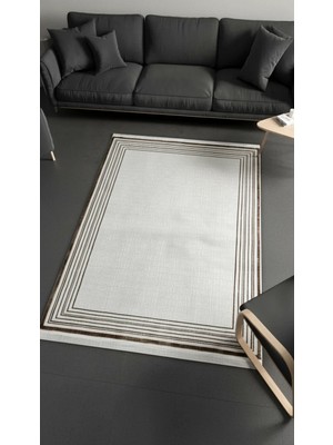 Sultan Halı Sultan Zen Çizgili Çerçeveli Desen Vizon Modern Akrilik Makine Dokuma Salon Halısı - 6608