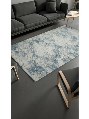Sultan Halı Sultan Zen Piramit Desen Mavi Modern Akrilik Makine Dokuma Salon Halısı - 6303