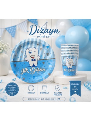 Dizayn Parti Evi Ilk Dişim Temalı 8 Kişilik Parti Seti 8 Tabak 8 Bardak Pembe Mavi Varyantlı Diş Buğdayı Konsepti