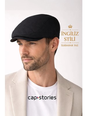 Capstories Siyah Erkek Kasket Şapka – İlkbahar Yaz Sezonu İngiliz Stili (Peaky Blinders) Tarzı M - L Uyumlu Standart Beden