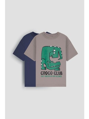 Perendi Croco Club Erkek Çocuk 2'li Oversize Tişört Pamuklu Kumaş