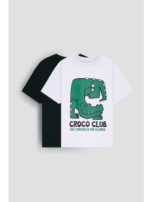 Perendi Croco Club Erkek Çocuk 2'li Oversize Tişört Pamuklu Kumaş