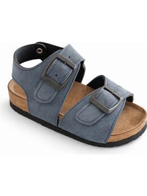 Liarca Ministep Premium Çift Tokalı Çocuk Sandalet Kaymaz Taban – Mavi Süet