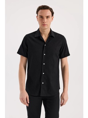 Jakamen Siyah Comfort Fit Klasik Yaka Kısa Kol Gömlek