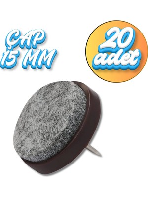 ALMITAL 20 Adet Çap 15 Mm, Kahverengi Plastik Tabanlı, Kendinden Çivili Sandalye Keçesi