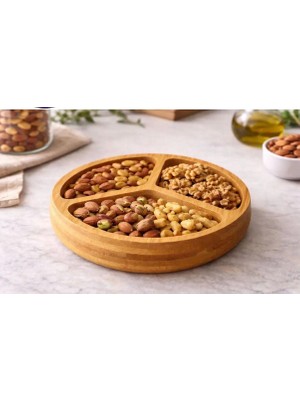 Vivatti Bambu 3 Bölmeli 1 Adet Kuruyemişlik Çerezlik Sunum Tahtası 15 cm