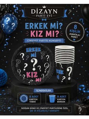 Dizayn Parti Evi Erkek Mi Kız Mı 8 Kişilik Cinsiyet Partisi Seti Gender Reveal Bardak Tabak Seti