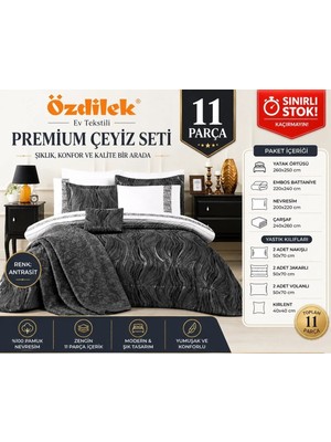 Özdilek 11 Parça -Novella Antrasit- Çeyiz Seti (Battaniye+Nevresim Tk+Yatak Ört)