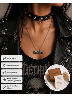 Herşey Nota Megadeth Logo Kolye Unisex Metal Müzik Zincirli Aksesuar