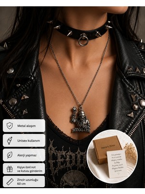 Herşey Nota Megadeth Temalı Karakter Kolye Unisex Metal Müzik Zincirli Aksesuar