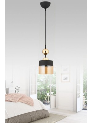 ESSLİGHT SİMGE TEKLİ SARKIT AVİZE BAL SİYAH CAMLI MODERN DEKORATİF AYDINLATMA 