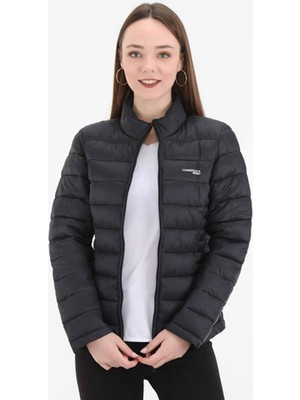 Lumberjack Kadın Siyah V1 Padded Coat Uzun Kol Şişme Mont Kısa Model Düz Desen