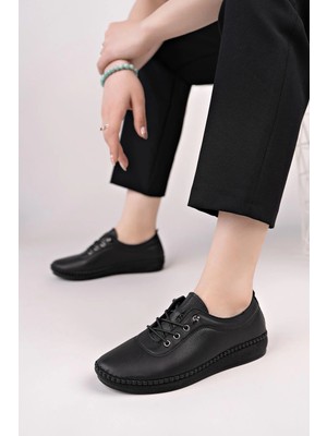 Nesil Shoes Maria 200-90 Siyah Hakiki Soft Deri Günlük Kadın Ayakkabı