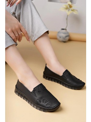Nesil Shoes Syg P74 Siyah Hakiki Deri Şeffaf Taban Kadın Ayakkabı