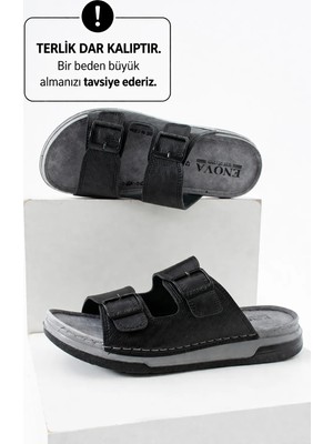 Adımist Erkek Deri(Suni) Ortopedik Çift Monta Taban Ayarlı Dikişli Şık Ev Dışarı Terliği (DAR KALIPTIR)