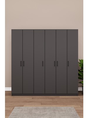 Asra Trend Lüks 6 Kapaklı Gardırop %100 MDF Askılı Çok Amaçlı Düzenleyici Elbise Dolabı G-06