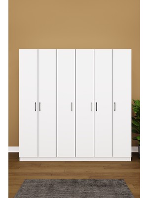 Asra Trend Lüks 6 Kapaklı Gardırop %100 MDF Askılı Çok Amaçlı Düzenleyici Elbise Dolabı G-06