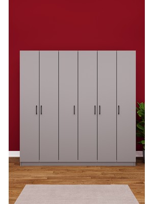 Asra Trend Lüks 6 Kapaklı Gardırop %100 MDF Askılı Çok Amaçlı Düzenleyici Elbise Dolabı G-06