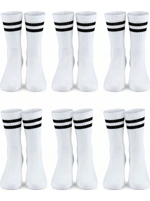 Hepsine Rakip 6lı Erkek Unisex Çizgili Soket Çorap Pamuklu Tenis Ekonomik Spor
