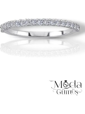 Moda Gümüş 925 Ayar Gümüş Yarım Tur Kadın Yüzük & Alyans (Model4)