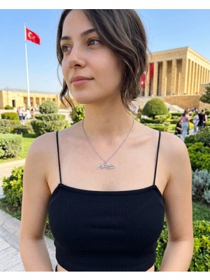 Vintage Takı Gümüş Kaplama Atatürk Imzalı Minimalist Kolye & Cumhuriyet Ruhu Atatürk Imzalı Zarif Kolye