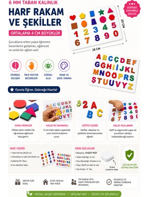 Alfabe  Rakam Giometrik Şekiller  Renkli Harf ve Rakamlar Puzzle Ikili Set Kreş Ana Okulu