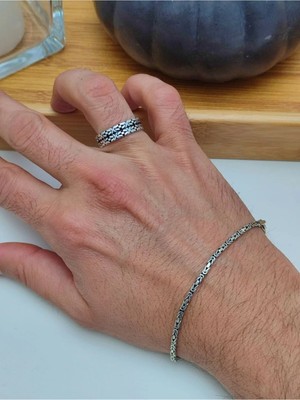 Moda Gümüş 925 Ayar Gümüş Kral Bileklik ve Yüzük Alyans Set