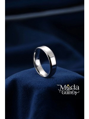 Moda Gümüş Gümüş 5 mm Düz Klasik Alyans Yüzük