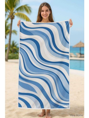 Unisex Desenli Baskılı Deniz Plaj Havlusu Dalga Desen 70X140 cm
